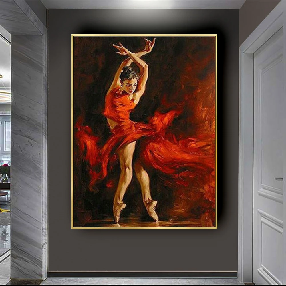 

Large Pretty Ballet Dancer Hand Painted Modern Abstract Palette Knife Oil Painting On Canvas Wall Art For Living Room Home Decor