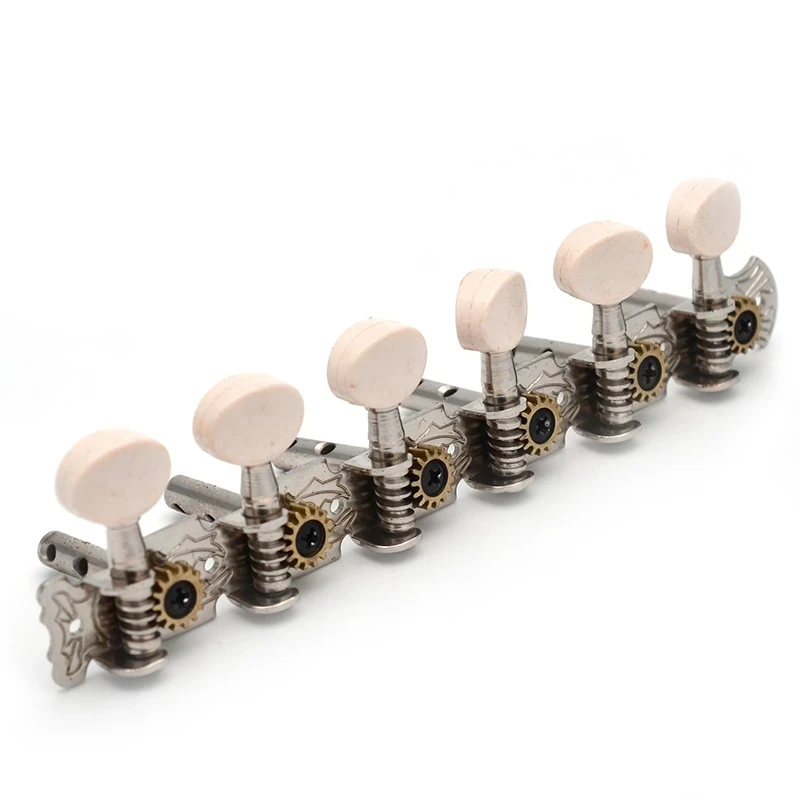 

Ohello 6R6L Stainless Guitar Tuning Peg Machine Heads Tuners with White Plastic Button for Classic Folk Guitar Chrome Tuning Key