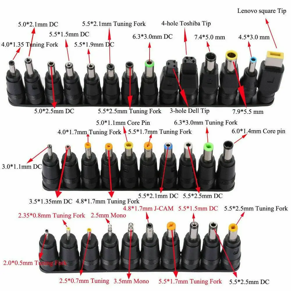 34 pcs Laptop Notebook Input DC Universal Plug Set Jack Tip 4 AC Adapter Charger