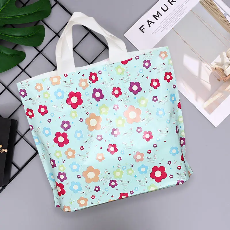50Pcs Clothes Packaging Bags with Handle Woman Shopping Bag Large Present Plastic Bag Flamingo Printed Gift Bags Handbag 4 sizes