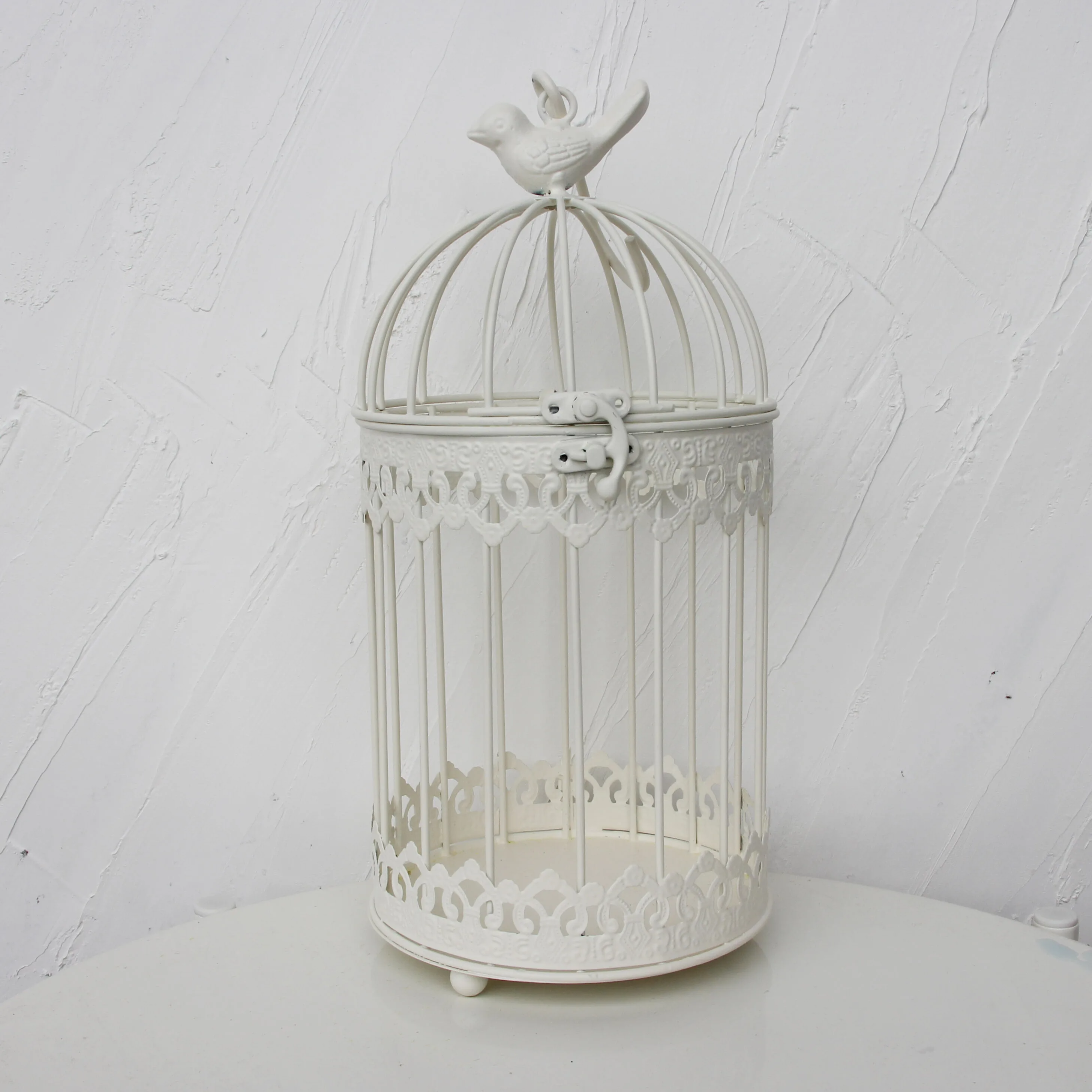 middle Outdoor iron garden wrought metal birdcage white bird cage with Bird hook decoration hanging flowerpot succulent plants