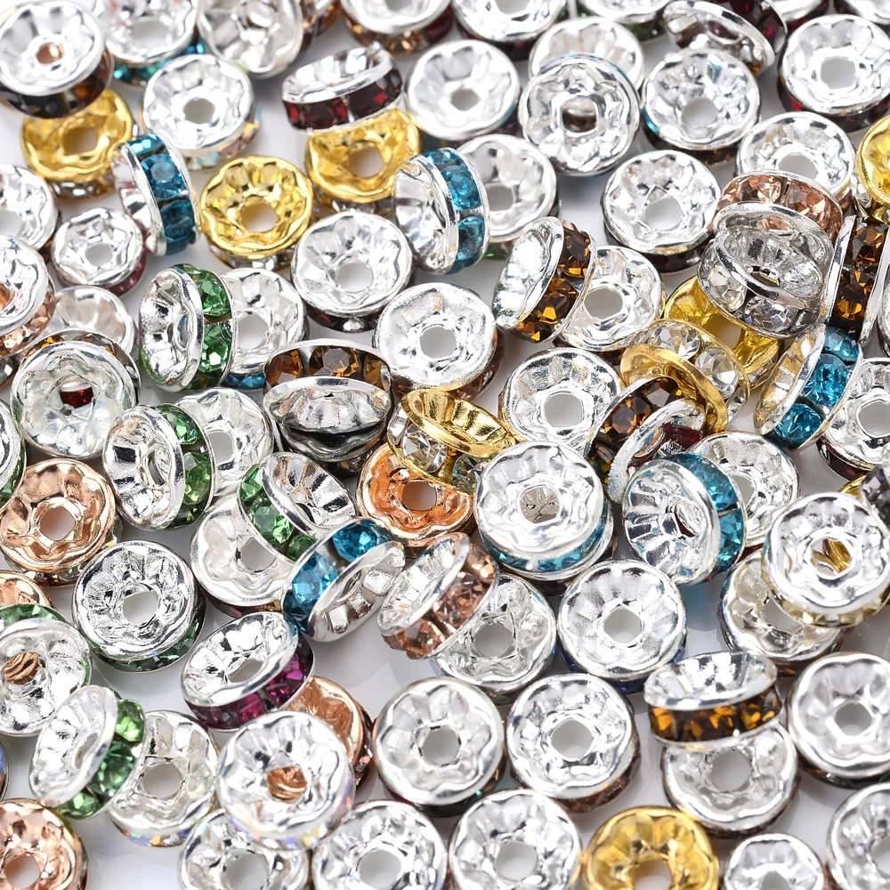 50/100 stücke Strass Spacer Perlen mischen Farbe tschechischen Kristall Metall Spacer für Schmuck machen DIY Ohrringe Armbänder Zubehör
