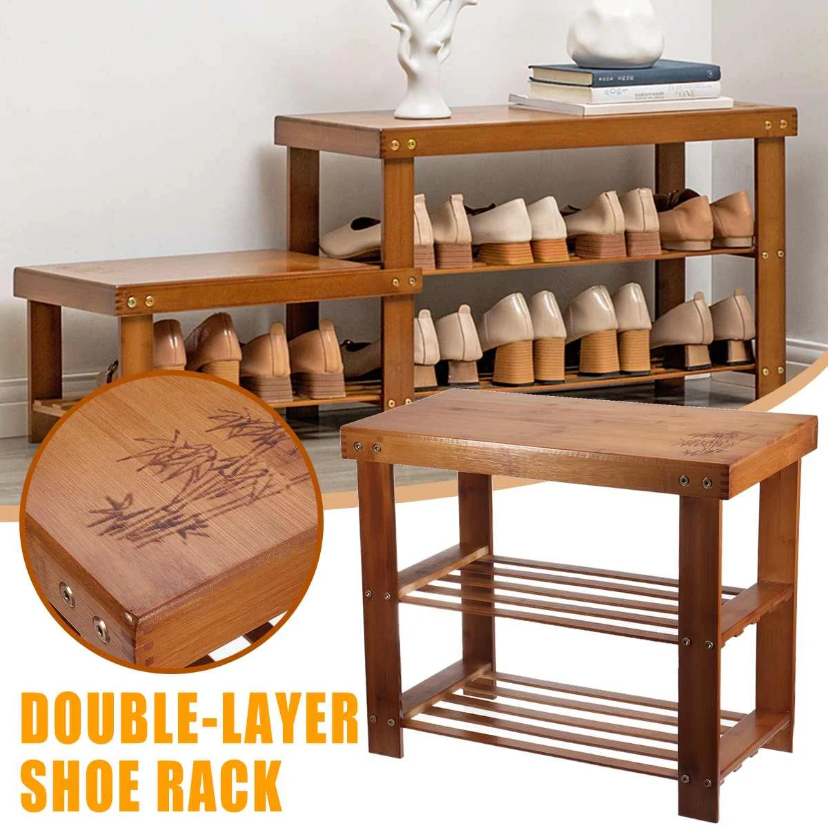 2 Layer Modern Bamboo Multi Function Shoe Rack Storage Organiser shoes Bench Shelf Stand Multi-purpose Change Shoes Stool