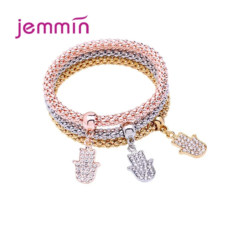 3pcs/set Crystal Tree Charm Bracelets Gold Silver Colors Chains Popcorn Chain Bracelets Fashion Jewelry or Women Girl Party Gift