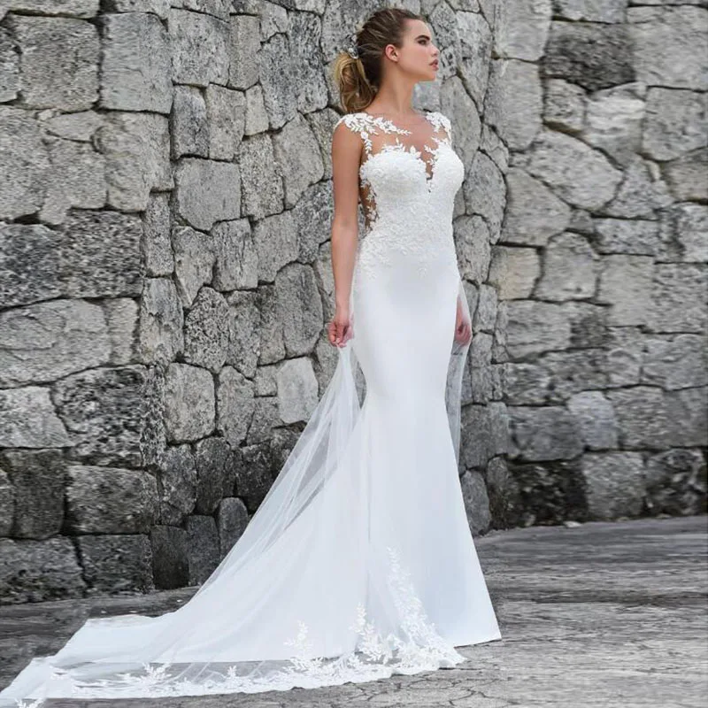 Abiti da sposa Boho maniche con berretto a sirena Tulle Appliques pizzo Dubai abito da sposa arabo abito da sposa Vestido De Noiva