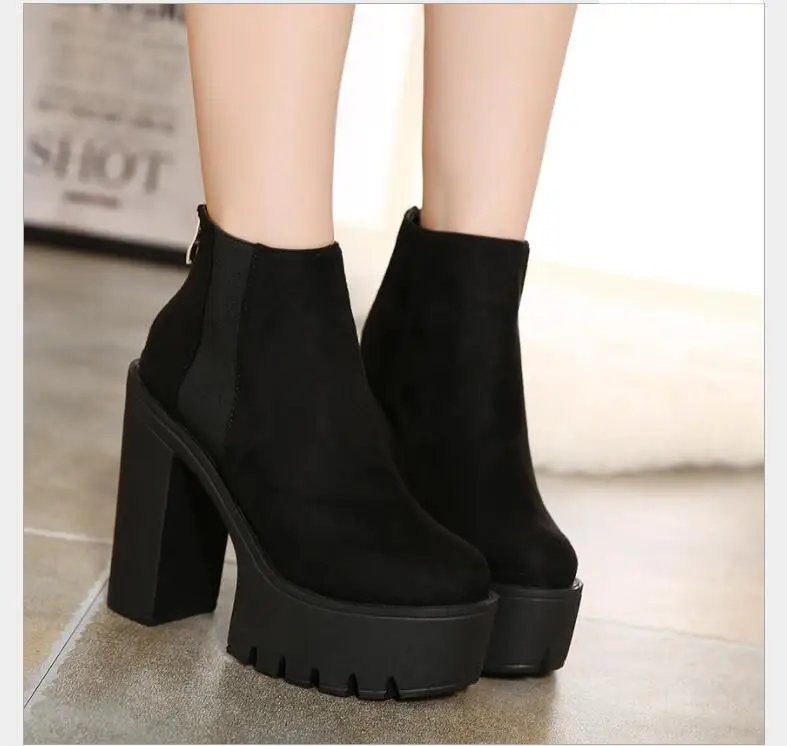 Autumn Fashion sexy round toe female boots Ankel Boots Women High heels Platform Shoes Wedges High Heels Black Women Boots