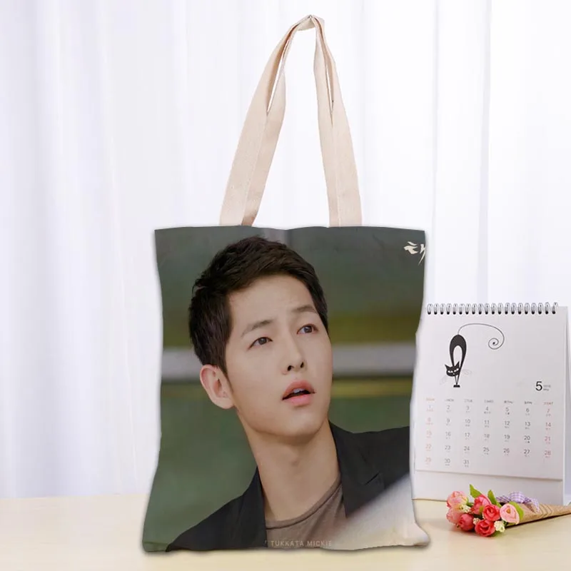 Descendant Of The Sun Song Joong Ki Shopping Bags 30x35cm Tote Bag Reusable Handbag Women Shoulder Cloth Pouch Foldable 0719