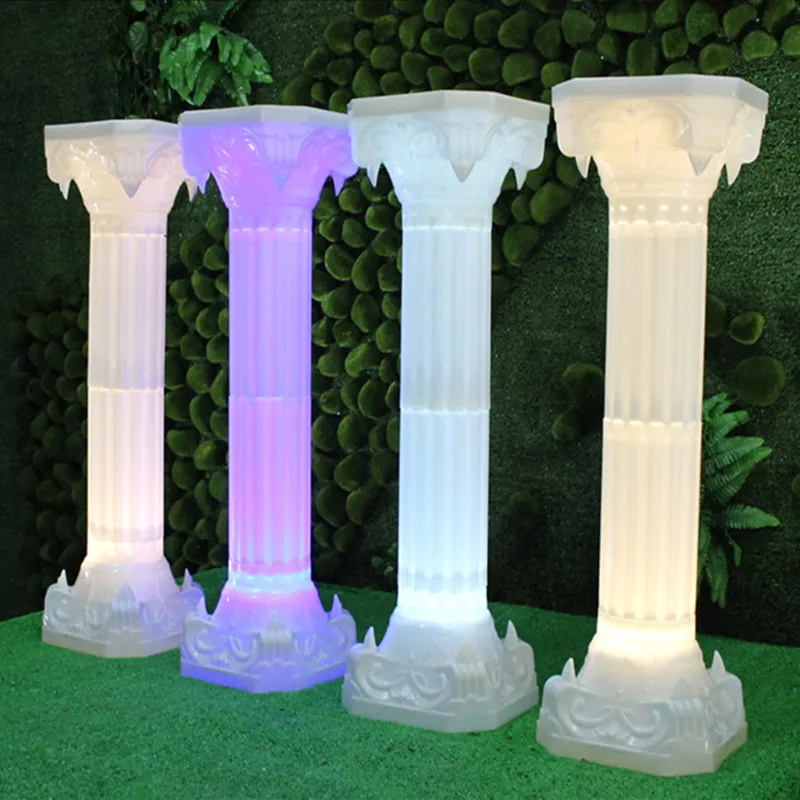 

Wedding Decoration Supplies White Plastic Roman Column Road Cited LED Glow Pillars For Party Stage Welcome Area Props 2 PCS