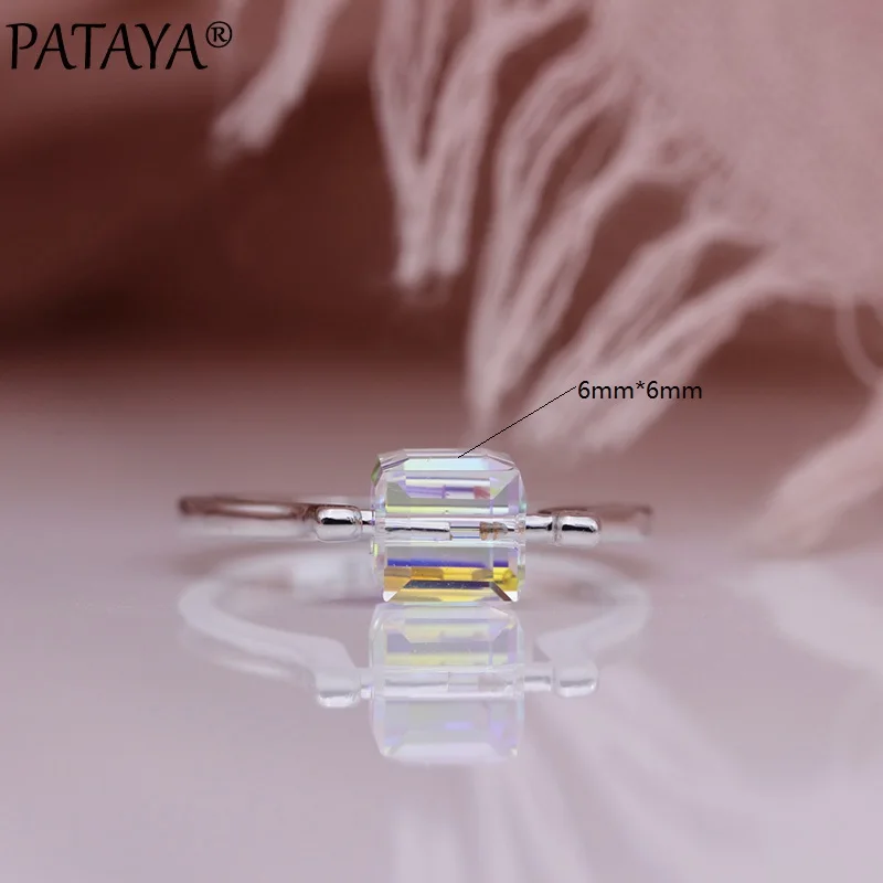 PATAYA New Austria Crystal Square Women Rings 585 Rose Gold Color Ring Wedding Simple AB Colorful Unique Fine Fashion Jewelry