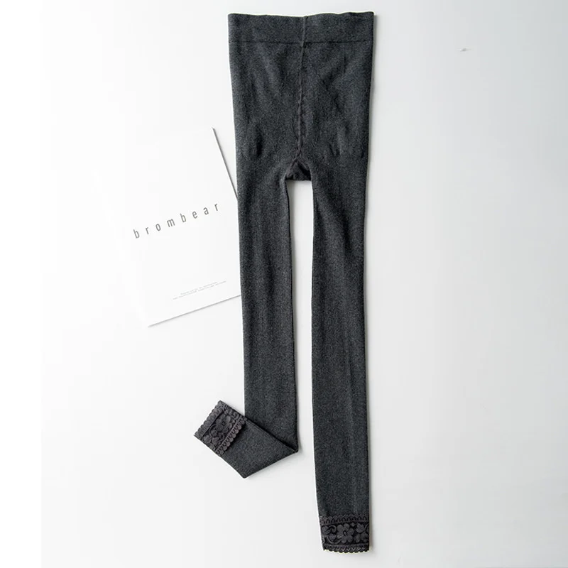 Plus Velvet Thicken Vertical Stripes Lace Stitching Leggings Women Autumn Winter Pants Stretch High Waist Cotton Leggings C6771