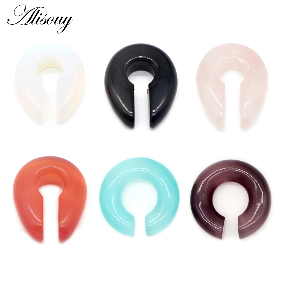 Alisouy 1pc clé trou rond rose noir opale pierre oreille poids cintre oreille expanseur Piercing bouchon 6/8/10mm boucles d'oreilles bijoux de corps