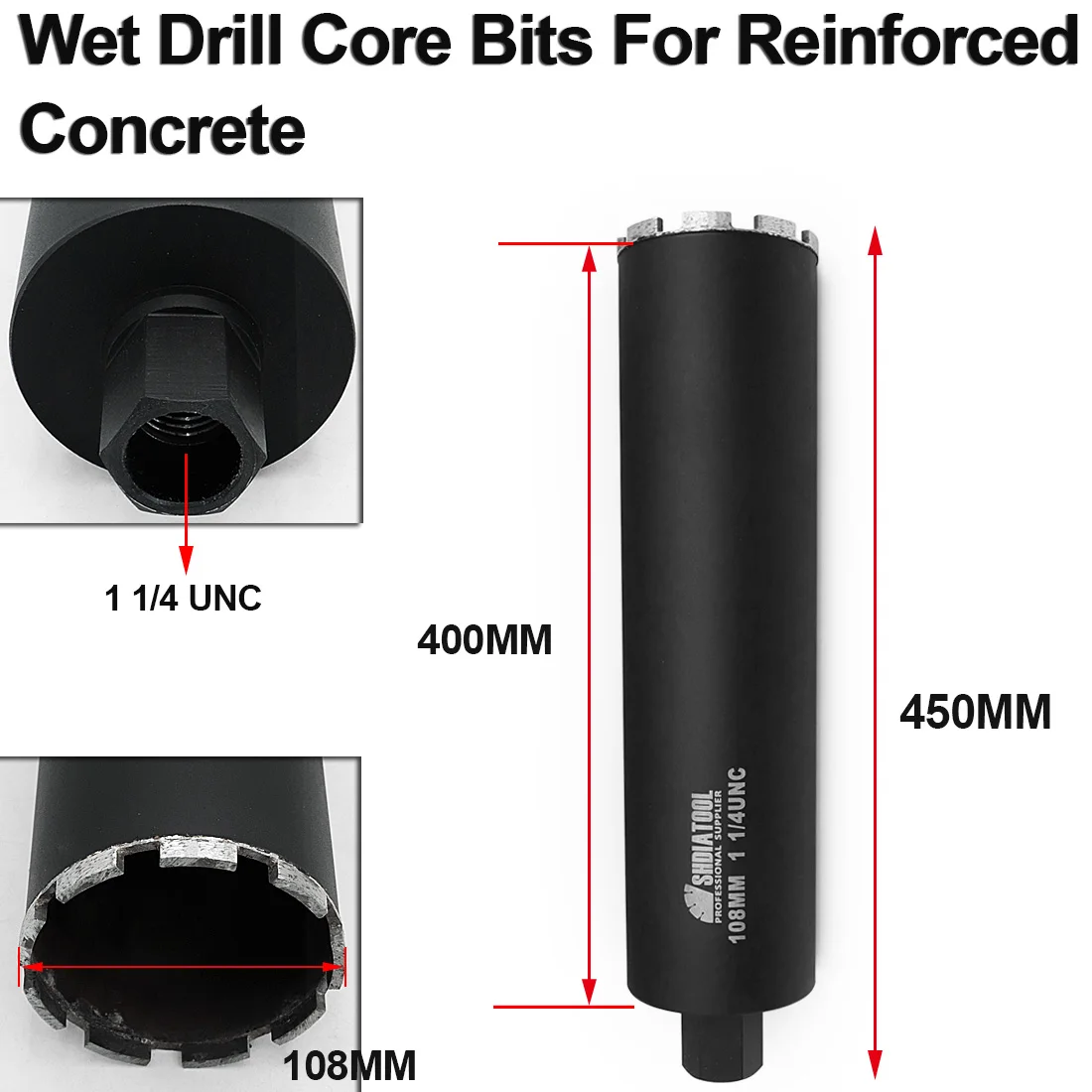 Imagem -03 - Shdiatool-brocas de Broca Molhadas para Alta Psi e Concreto Reforçado Rosca Unc Serra Buraco 11 102 mm 108 mm 127 mm de Diâmetro 1pc