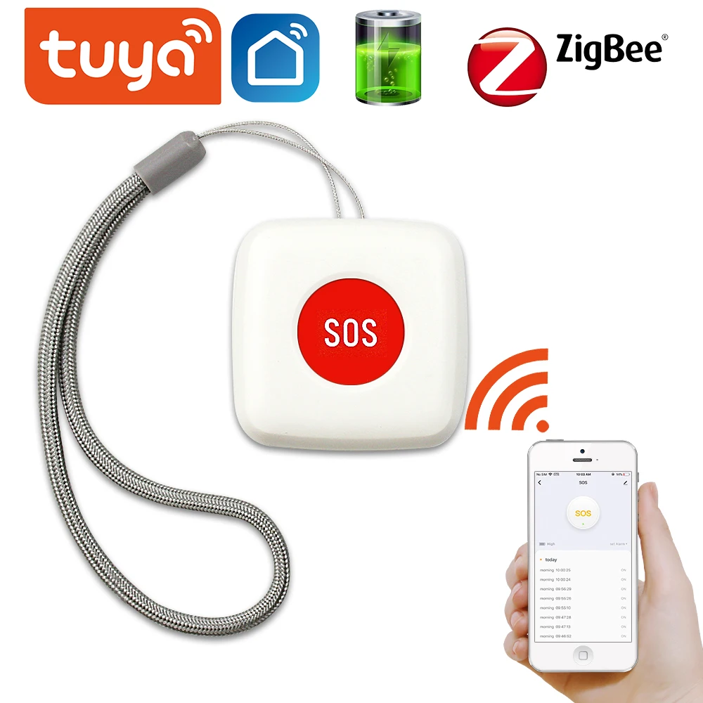 Capteur d\'alarme pour personnes âgées, interrupteur d\'alarme, étanche, interrupteur d\'urgence, fonctionne avec TUYA ZigBee hub et application