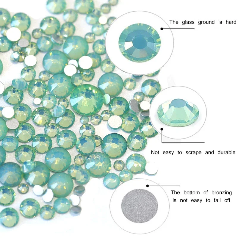 Swarovsky-diamantes de imitación para decoración de uñas, Color ópalo, mezcla de tamaños, sin fijación por calor, decoraciones de piedras de cristal, gemas brillantes, herramienta accesorio para decoración de uñas DIY