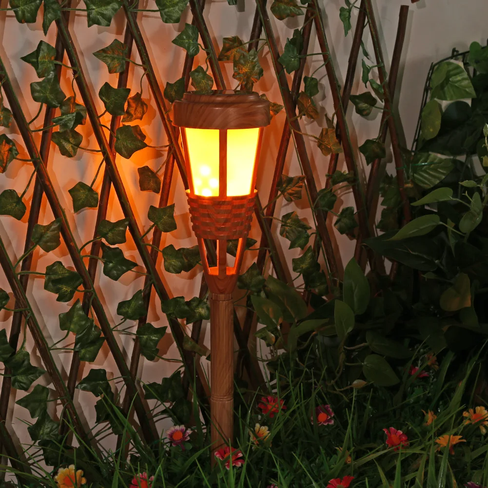 4pcs LED Solar Ground Lights Simulation Flame Torch Lawn Stake Lamp Bamboo Garden Decoration Outdoor Courtyard Light for Pathway