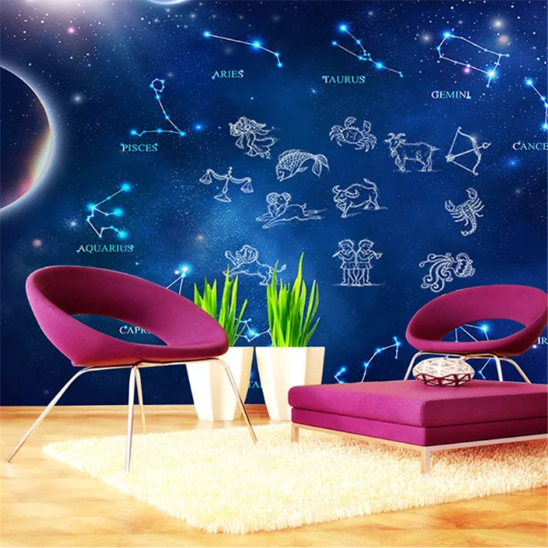 

wellyu Customized wallpaper 3d colorful starry sky twelve constellations children's room background wall background wallpaper