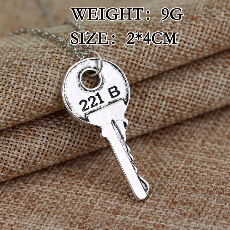 Vintage Color Sherlock 221b House Key Necklace Key Shape Pendant Necklaces For Women Men Fans Jewelry Cosplay Gifts