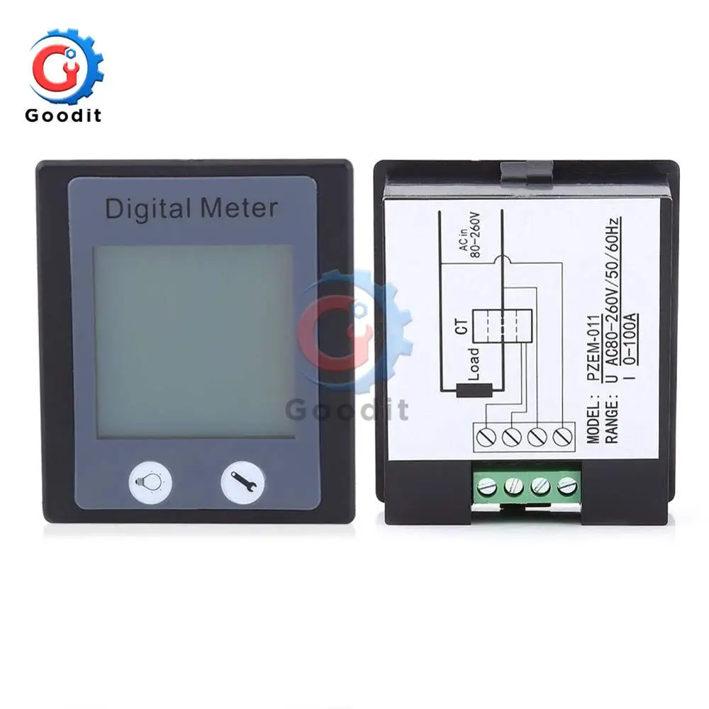 AC 80-260V 100A AC LCD Digital Ammeter Voltmeter Power Energy Volt Voltage Current Meter Gauge with STN LCD Backlight 110V 220V