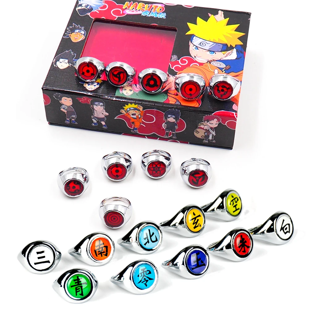 Anime Naruto Akatsuki Itachi Cosplay Ring Accessories Sharingan Action Figure Prop Metal Jewerly Children Kids Boy Cool Toy Gift