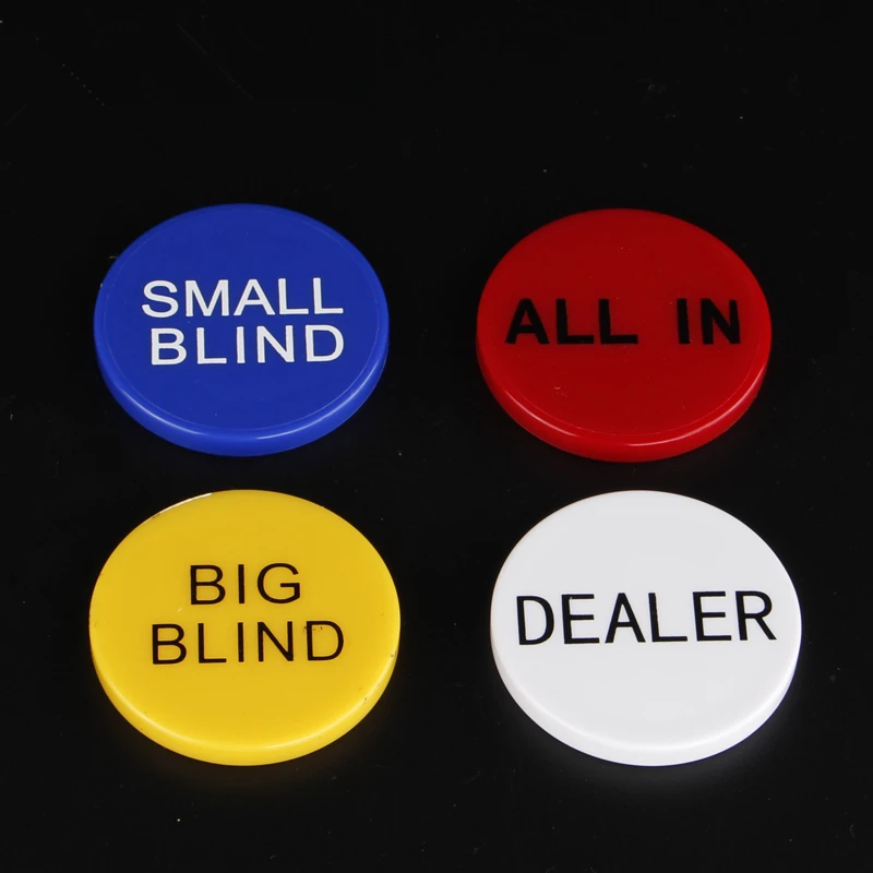 1Pcs HOT SALE Acrylic Round Plastic Dealer Coins SMALL BLIND/BIG BLIND/DEALER/All IN Texas Poker Chip Set Coin Buttons Game