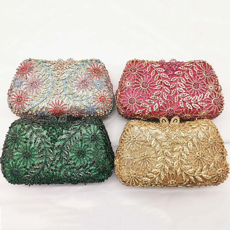 WHTUOHENG-Women's Diamond Evening Clutch, Crystal Handbags, Pink, Gold, Green, 4 Colors Wheat Pattern, Female Clutches, Purses