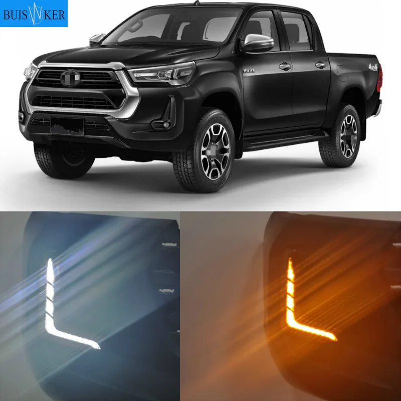 

LED DRL Day Light for Toyota Hilux Revo 2020 2021 Daytime Running Light Fog Lamp Bezel with Dynamic Sequential Turn Signal