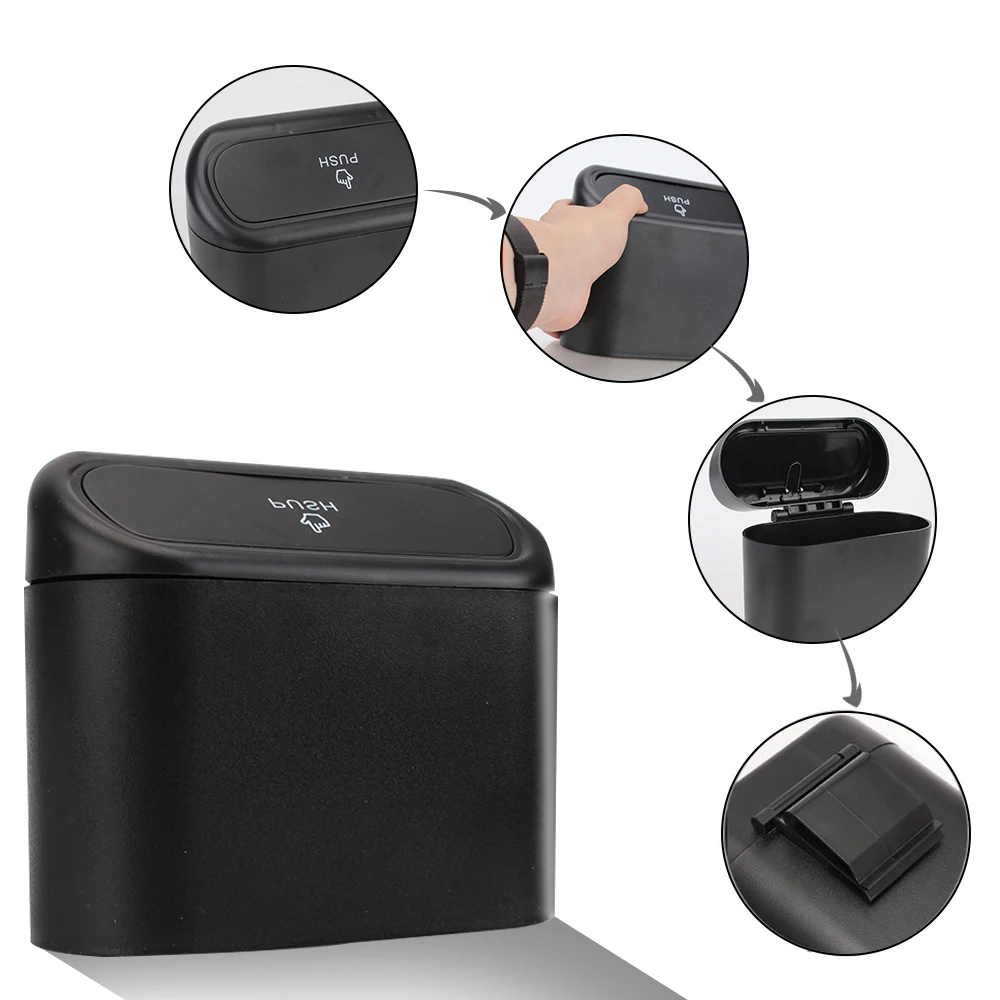 Storage Box Pressing Type Trash Can ABS Hanging Vehicle Garbage Dust Case Car Trash Bin view 3