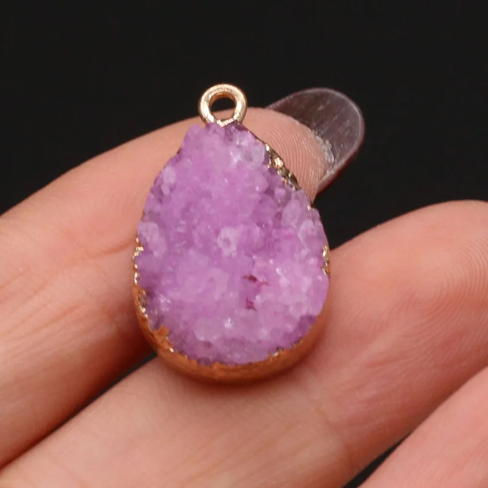 Natural Crystal Druzy Stone Red Pink Green Blue Pendants for Women Necklace Earring Jewelry Making DIY Gifts Size 24x15x8mm