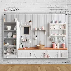 Kitchen Decaration Background Color Cup Dishes Backdrop White Wood Board Wall Interior Photography Background For Photo Studio