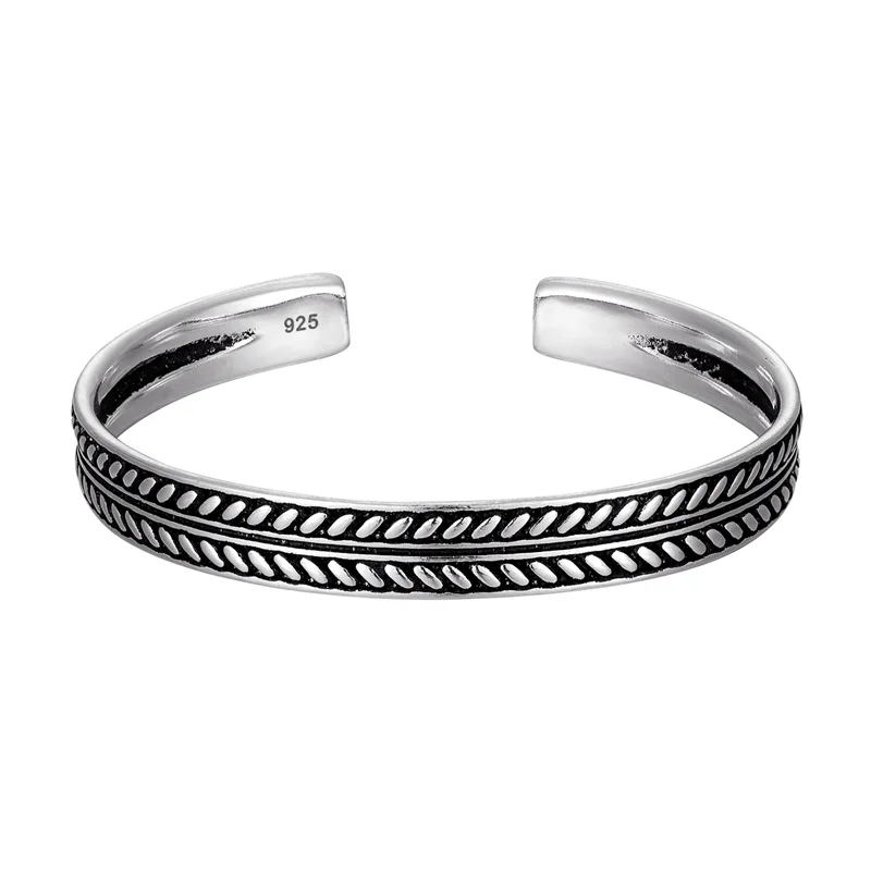 Fashion 925 Silver Plated Leaf Bracelet Bohemian Tiger's Eye Beads Bracelets Tibetan Simple Rope Chain For Men Set Jewelry Gifts