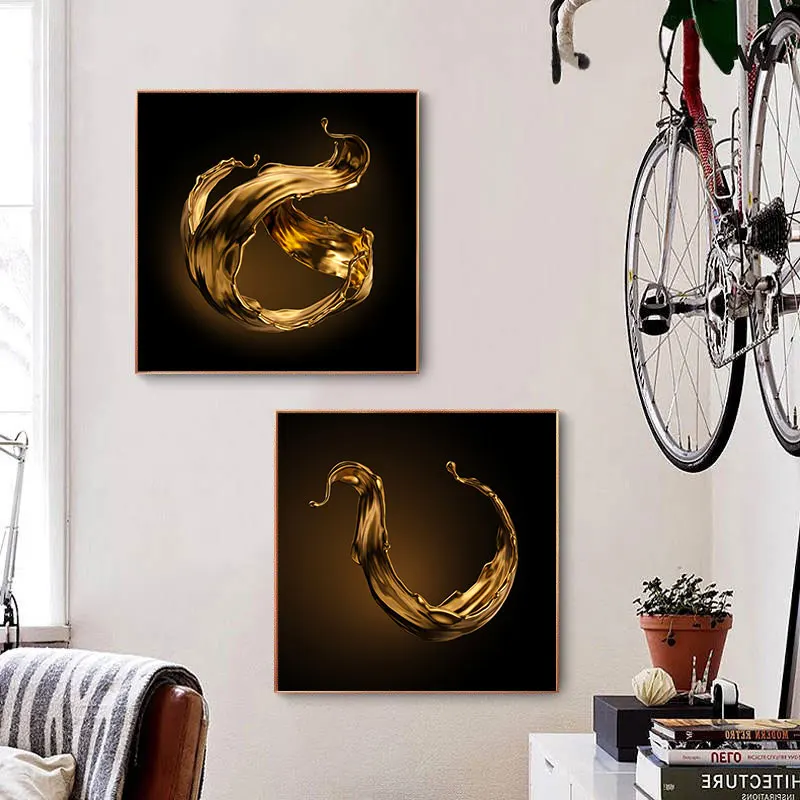 Nordic Abstarct Luxury Gold Artworks Painting on Canvas Paint Golden Splash Posters and Prints for Living Room Decor Cuadros