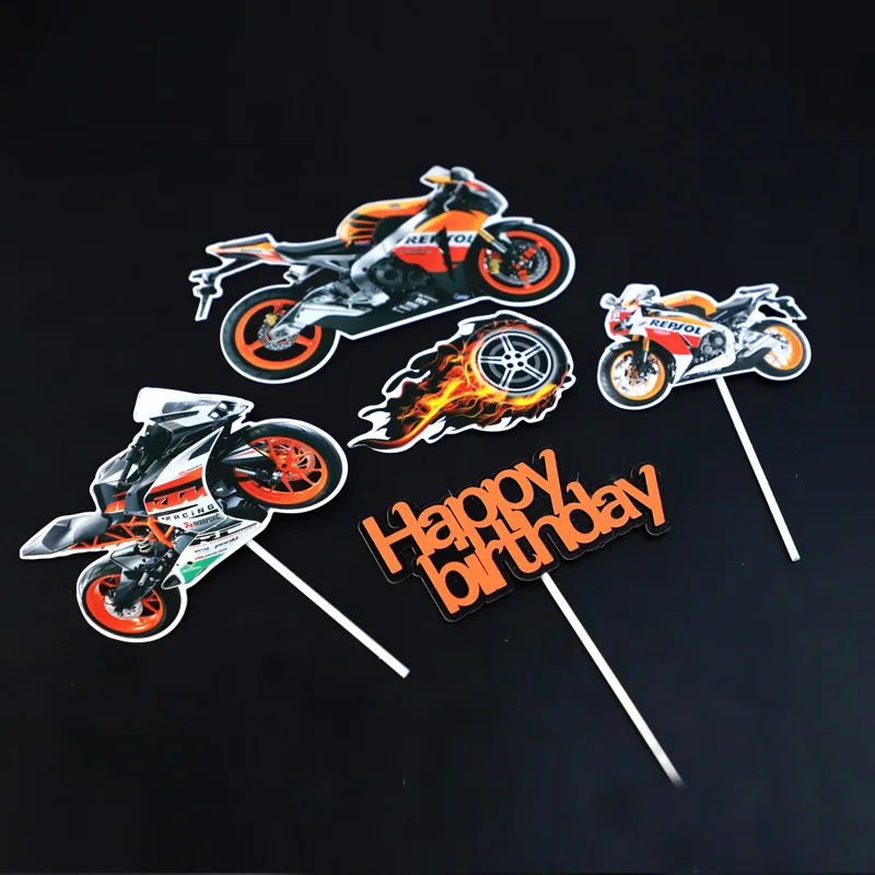 Motorcycle Happy Birthday Cake Topper Combination Car Cupcake Toppers Boys Men Birthday Party Wedding Dessert Cake Decorations