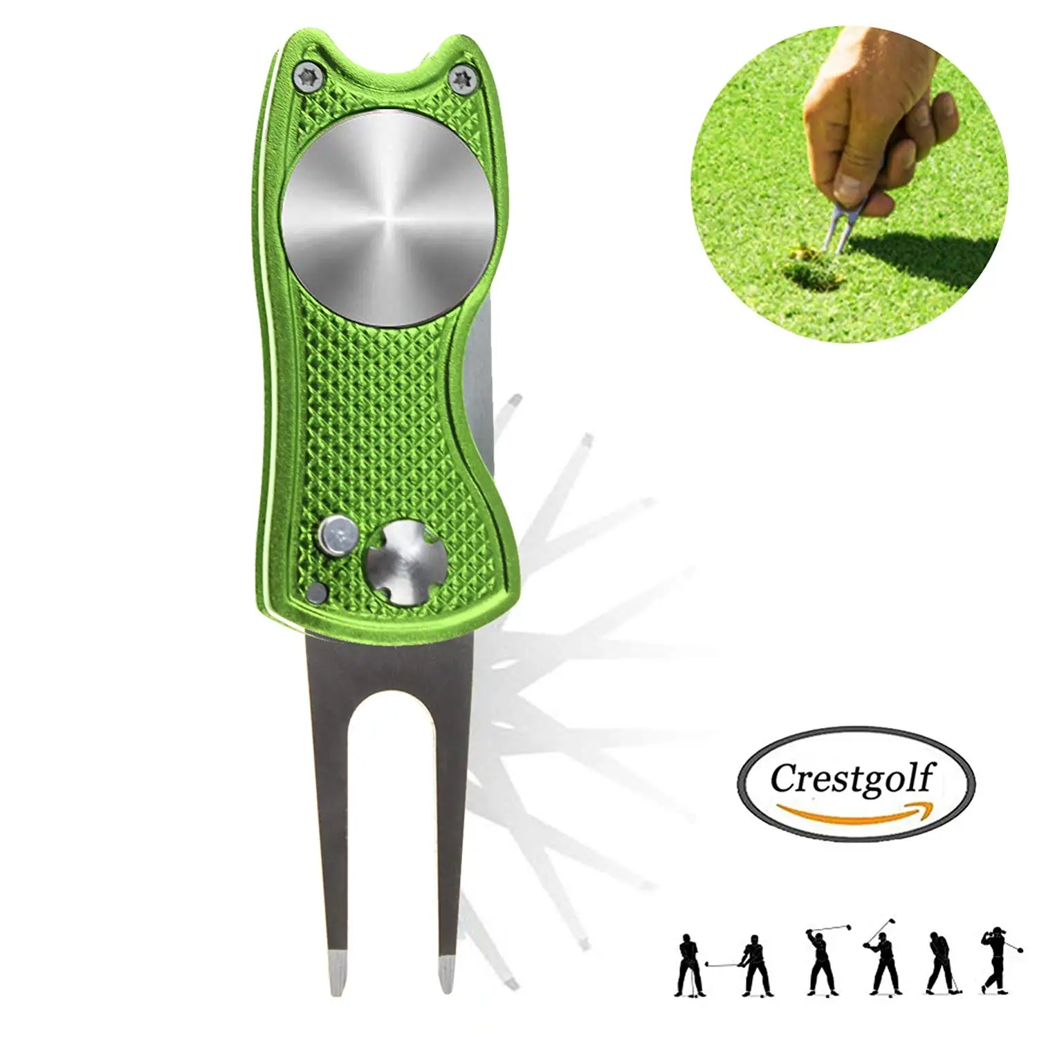 

CRESTGOLF 2pcs/Bag Switchblade Golf Divot Tool Pitch Putting Green Fork Golf Training Aids Golf Accessories