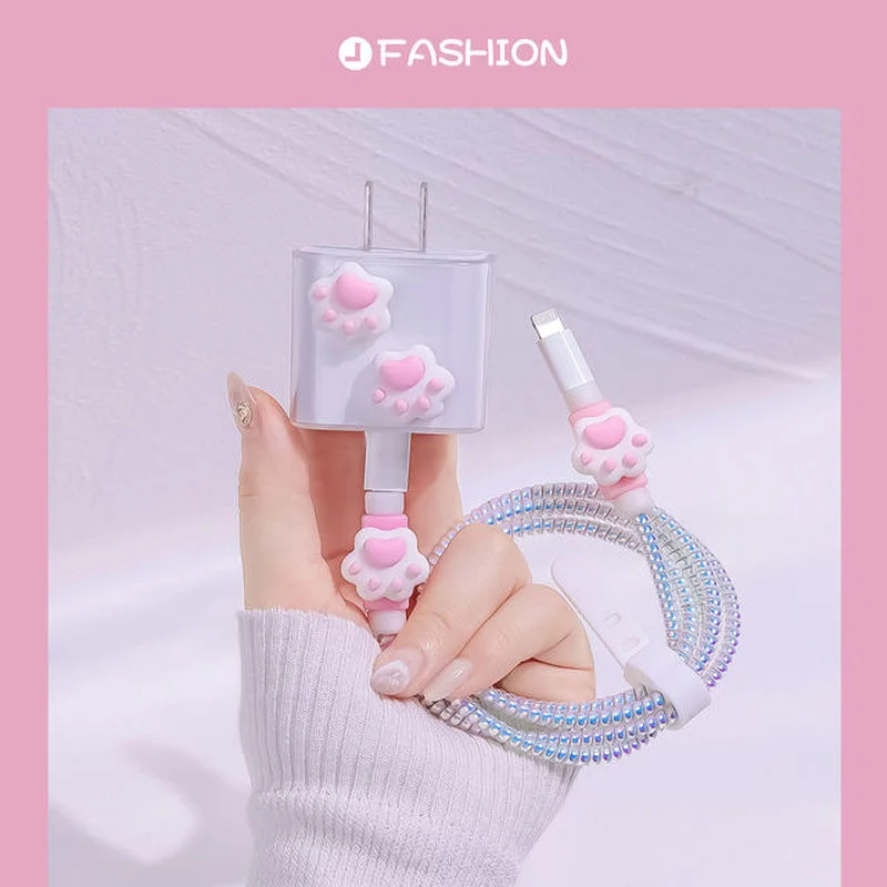 Set Pelindung Kabel Pengisi Daya Ponsel TPU untuk Iphone 11 12 13 Kabel Data Pelindung Penggulung Kabel USB untuk Penutup Pengisi Daya Apple 18W 20W