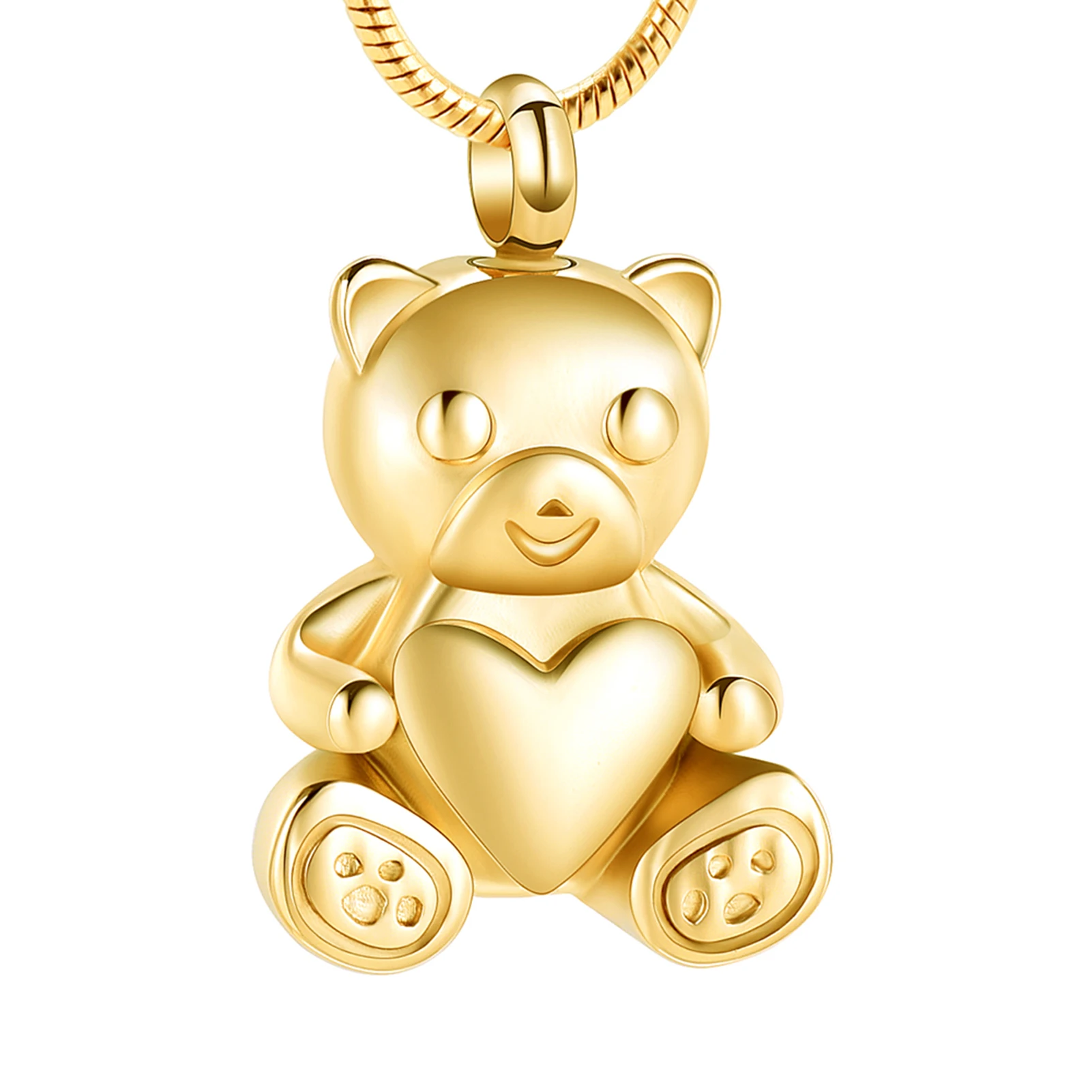 Bear Cremation Pendant Hold Pet Ashes Keepsake Memorial Urn Stainless Steel  Necklace Jewelry For Children