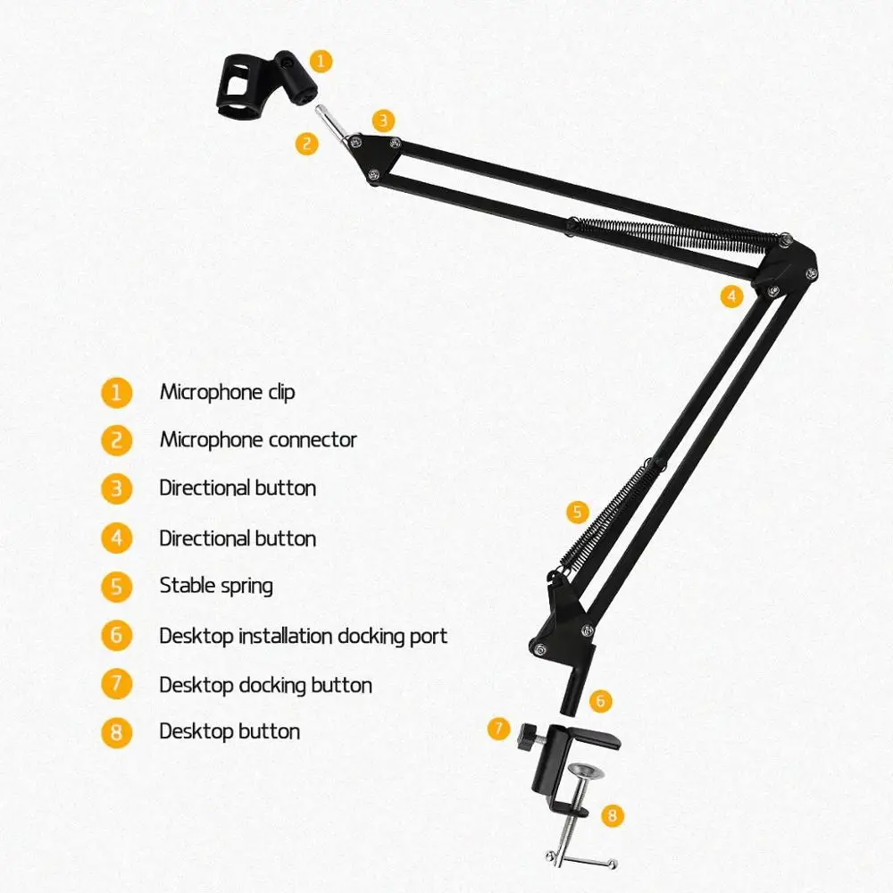 Depusheng AK-35 Adjustable Desktop Suspension Boom Scissor Arm Stand Holder Webcam for Microphone Table Mounting Clamp Clip