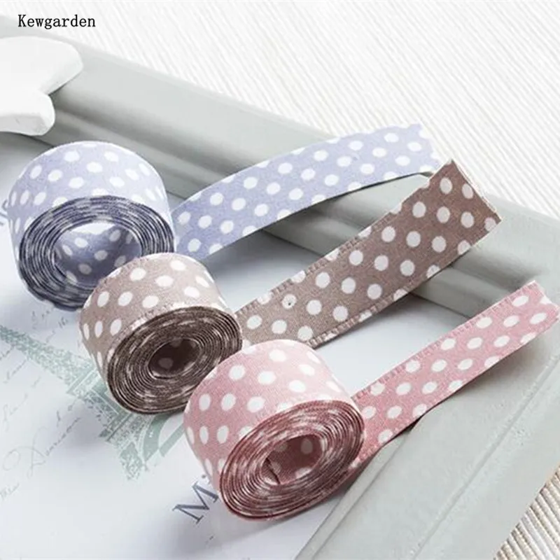 

Kewgarden 5/8" 1" Dots Satin Ribbons Handmade Tape DIY Bowknot Polyester Cotton Ribbon Garment Accessories Riband 5m /Lot