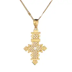 24K Gold Color African Cross Pendant Necklace Ethiopian Women Trendy Cross Jewelry Gifts