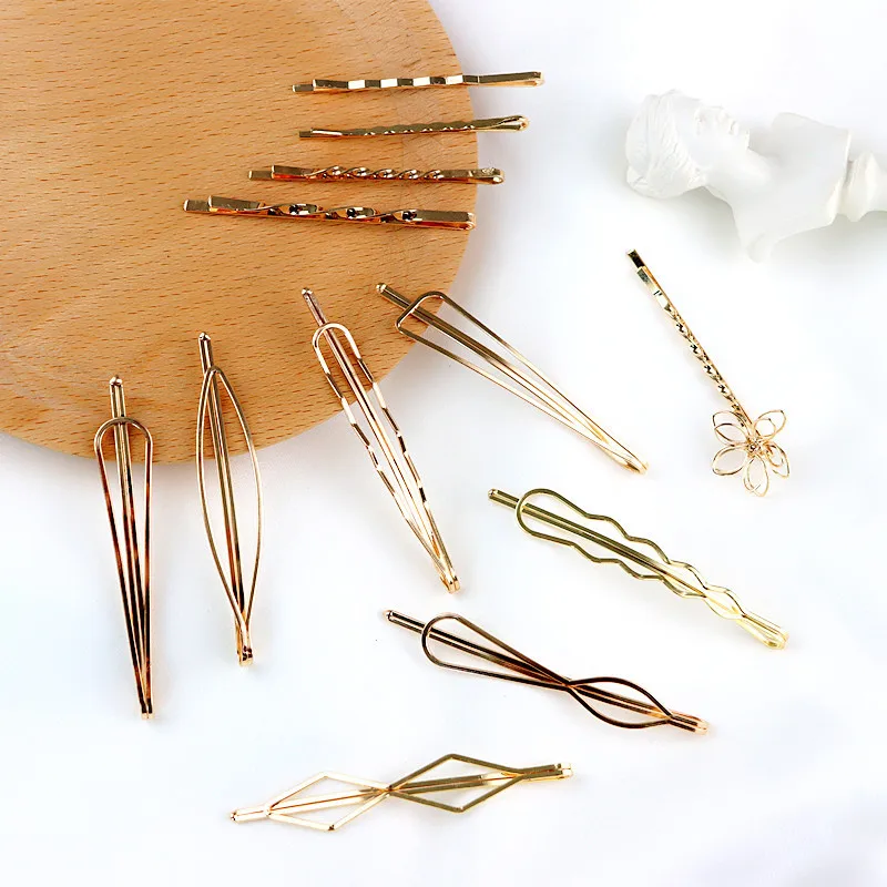 2/3/5/10PCS Gold Metall Haar Clips Pins Für Mädchen Frauen Headwear Süße Haarnadeln Barrettes styling Haar Zubehör Geschenk Großhandel – Detail 7