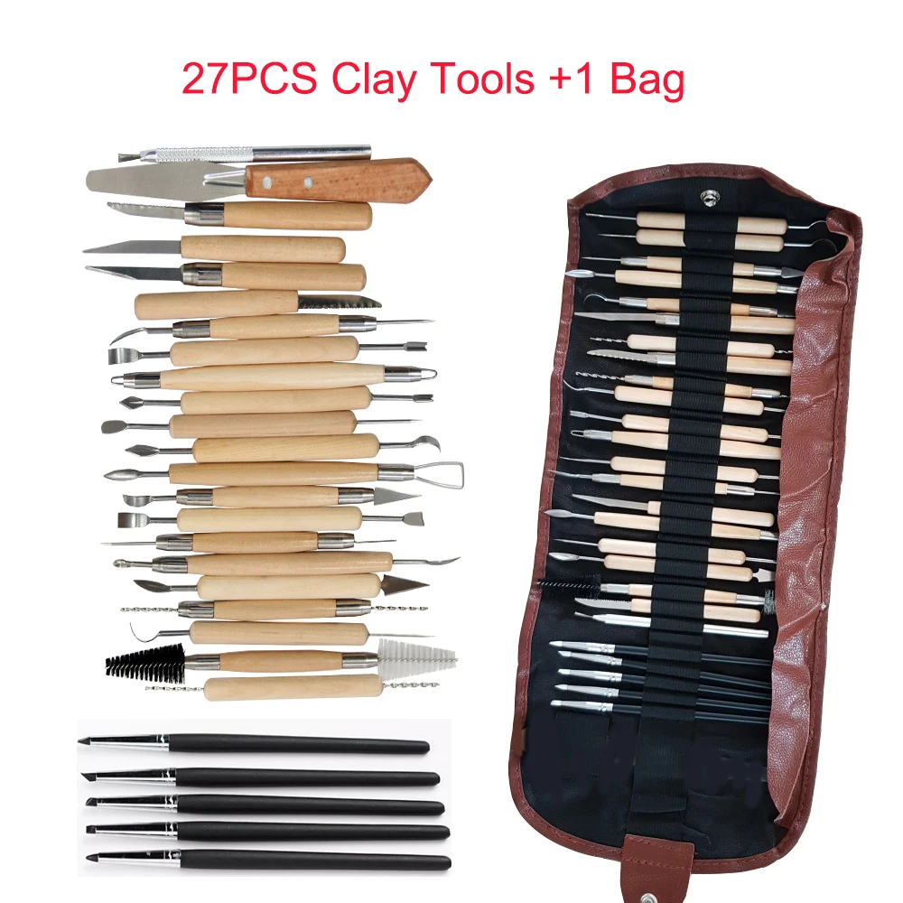 27Pcs Arts Crafts Clay Sculpting Tools Set Modeling Carving Tool Kit Pottery & Ceramics Wooden Handle Modeling Clay Tools Set