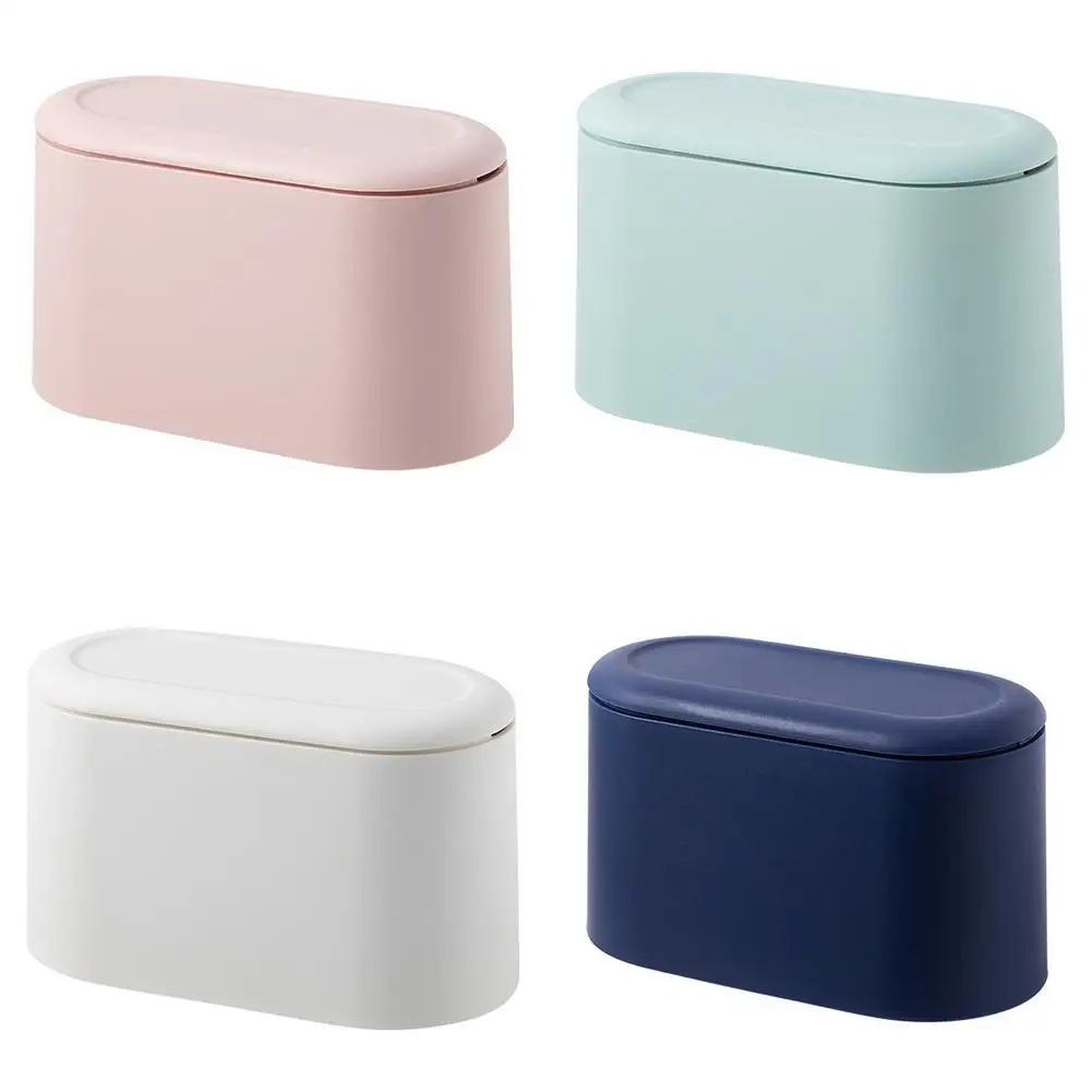 Simple Desktop Trash Bucket Mini Storage Bucket Desktop Trash Can Plastic Waste Bins Automatic Pop-up Lid Durable Storage Bucket