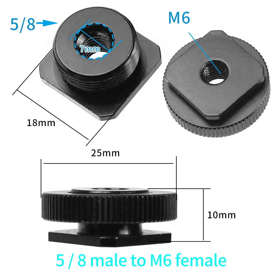 3/8 "M6 ~ 1/4" 5/8 인치 더블 콜드 슈 삼각대 마운트 스크류 플래시 마이크 핫슈 어댑터 (DSLR 카메라 사진 용 2 너트 포함)