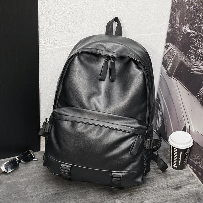 Simple Trendy PU Leather Men\'s Backpack Large Capacity Laptop Bags Mens Backpack Student School Bag Male Backpacks Travel Bag