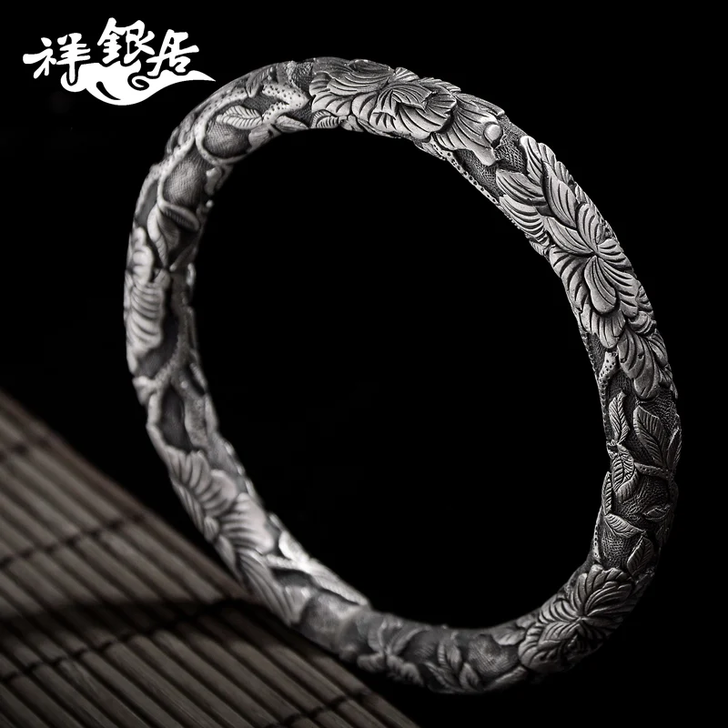 ★restoring ancient ways is fine silver bracelet handmade peony magpie fine silver bracelet S999 yunnan silver bracelet