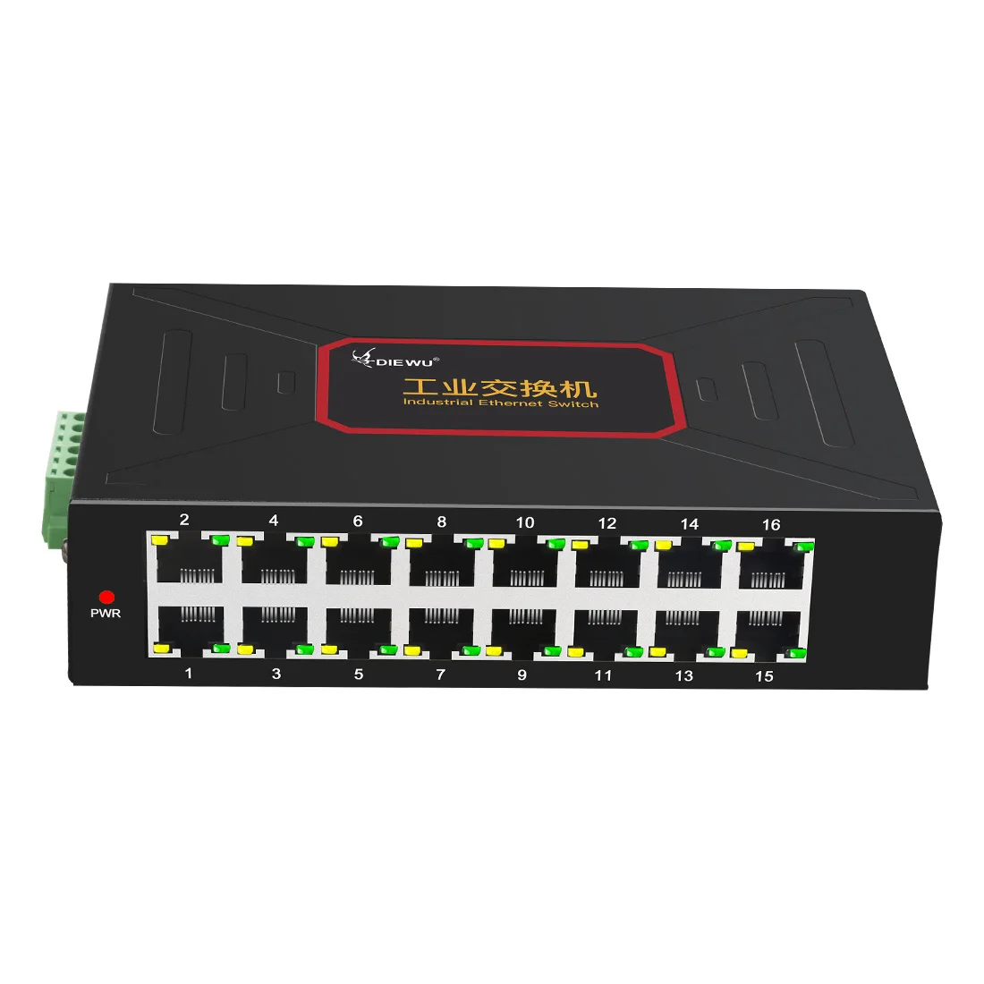 DIEWU-Switches Ethernet de haste industrial, 16 portas, tipo DIN Rail, suporte a switches de rede RJ45, DC12 ~ 58V, 10 Mbps, 100Mbps