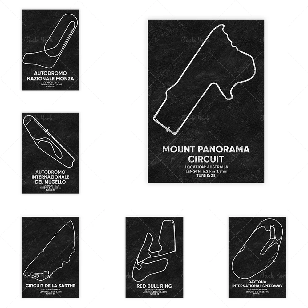 Modern racing circuit silver poster print, painting