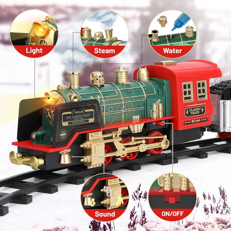 Remote Control Track Train Car Classical Simulation Water Steam Electric Railway Set Christmas Gift Educational Toy For Children