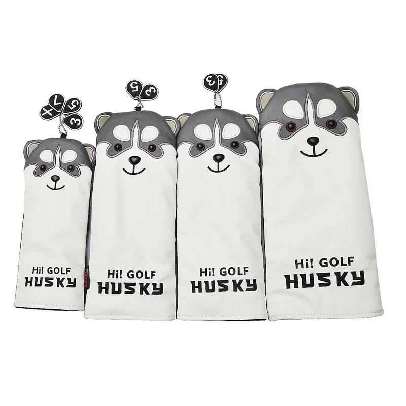 1 pc Husky Golf Driver Head Cover Cartoon Animal #1 #3 #5 #7 Woods PU Leather HeadCover Blade Mallet Putter cover Iron Covers