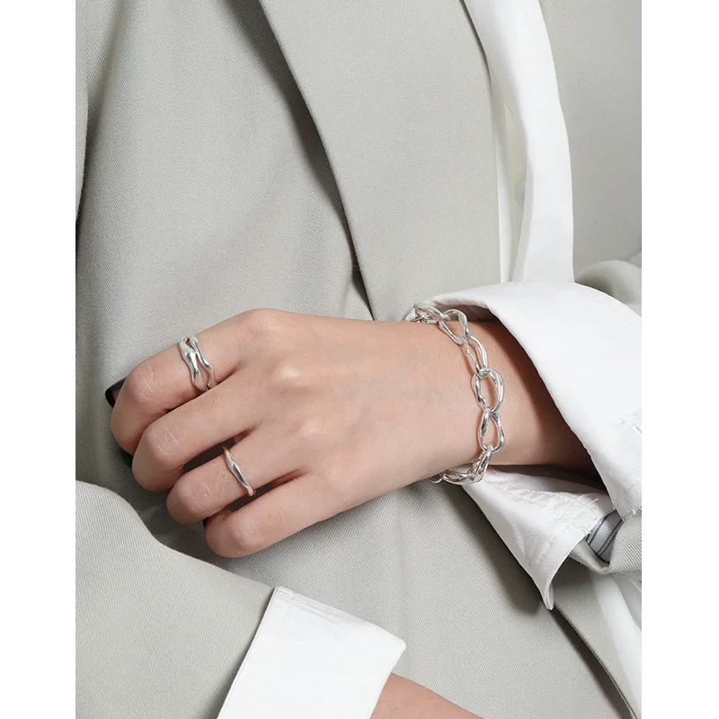 Korean ins niche design minimalist wild cold wind OT buckle chain texture S925 sterling silver bracelet female luxury jewelry