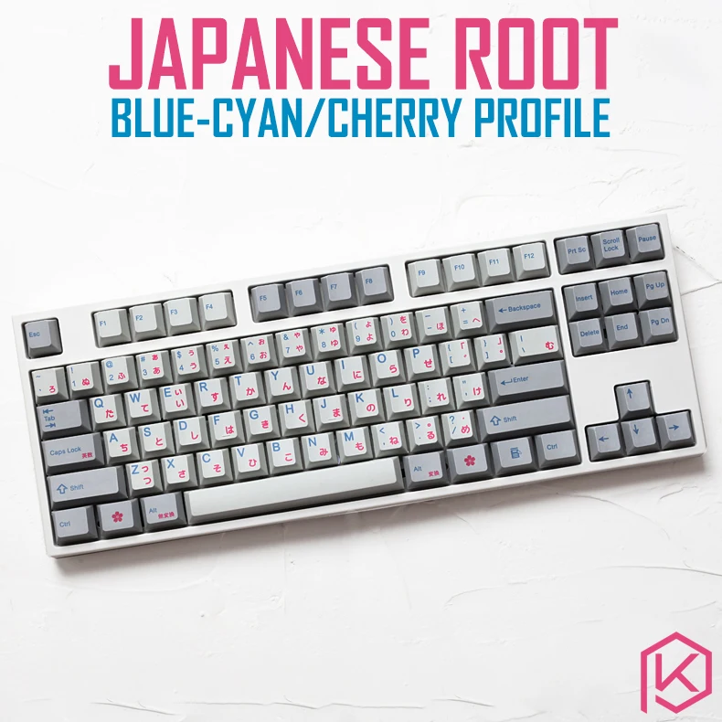 kprepublic 139 Japanese root Japan blue cyan font Hiragana Cherry profile Dye Sub Keycap PBT for gh60 xd60 xd84 tada68 87 104